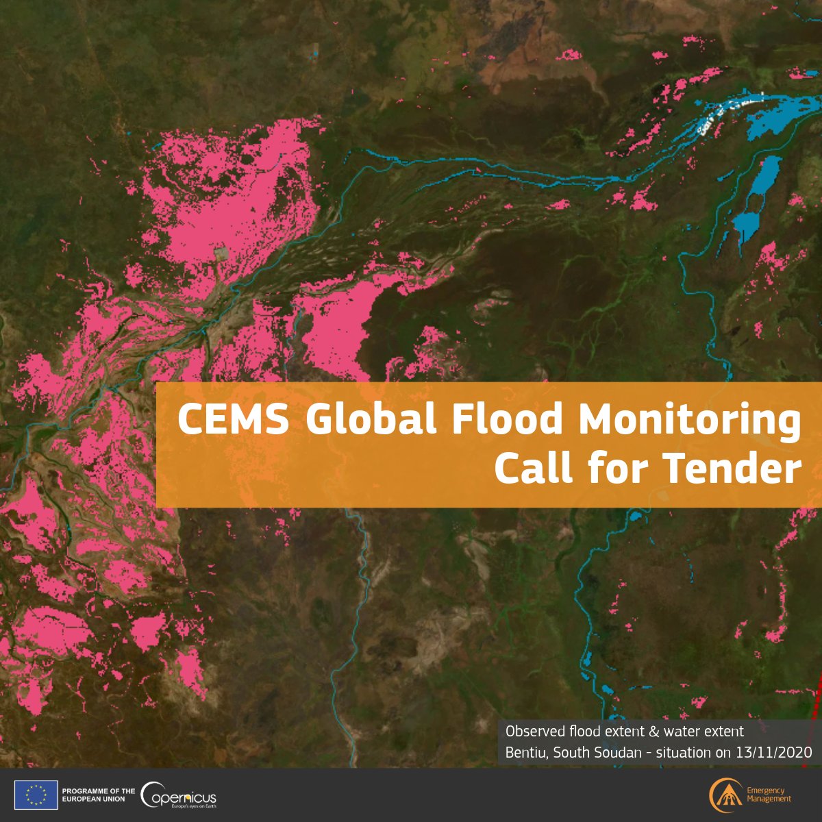 CopernicusEMS's tweet image. The call for tender to provide the CEMS Global Flood Monitoring (#GFM) service is closing soon.

🗓️ Organisations interested in supporting this core #Copernicus capability have until 18/12/2025 16:00 Europe/Rome to apply.

Details &amp;amp; documents: global-flood.emergency.copernicus.eu/news/224-call-…