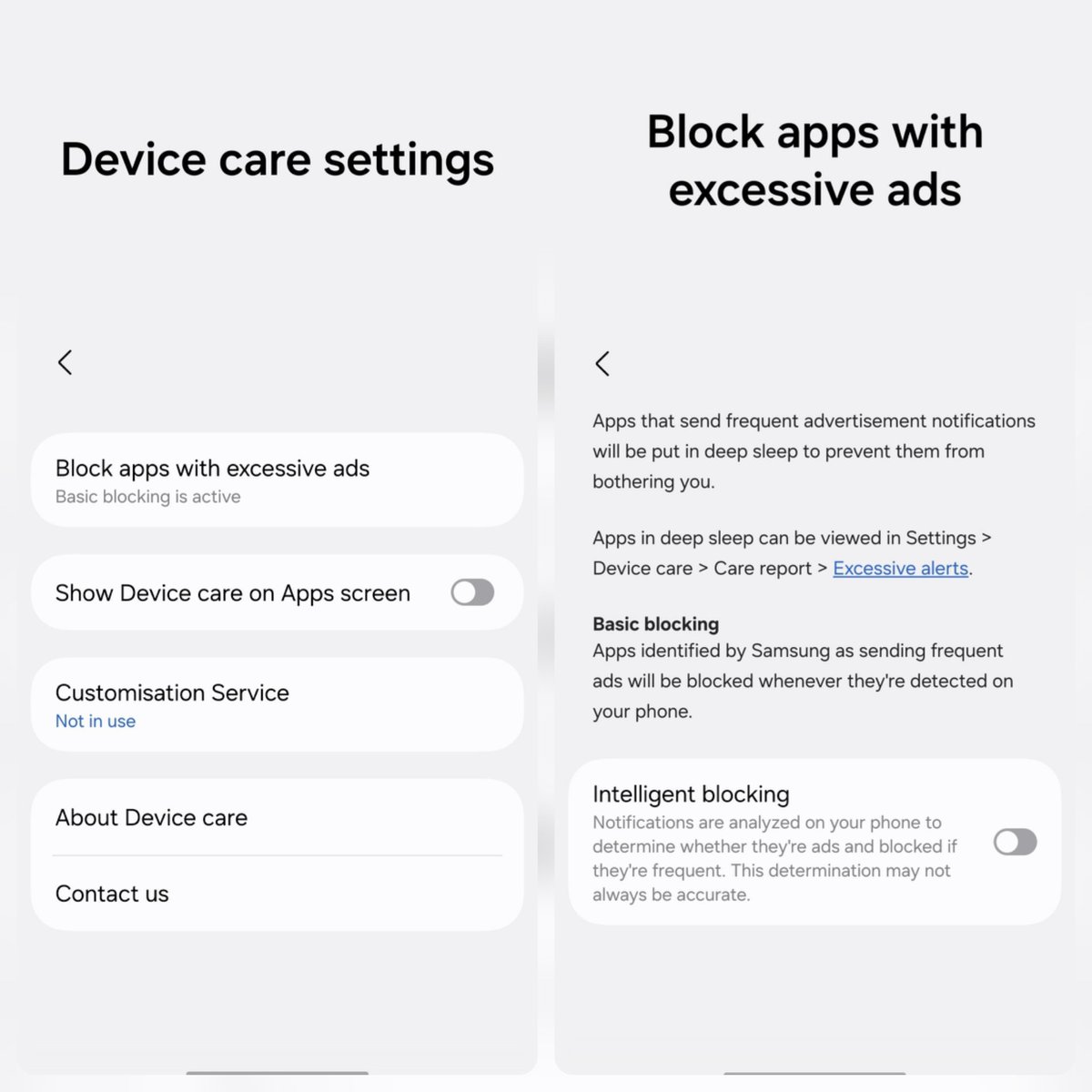 tarunvats33's tweet image. One UI 8.5: Device care has added a new feature, &apos;Block apps with excessive ads.&apos;
