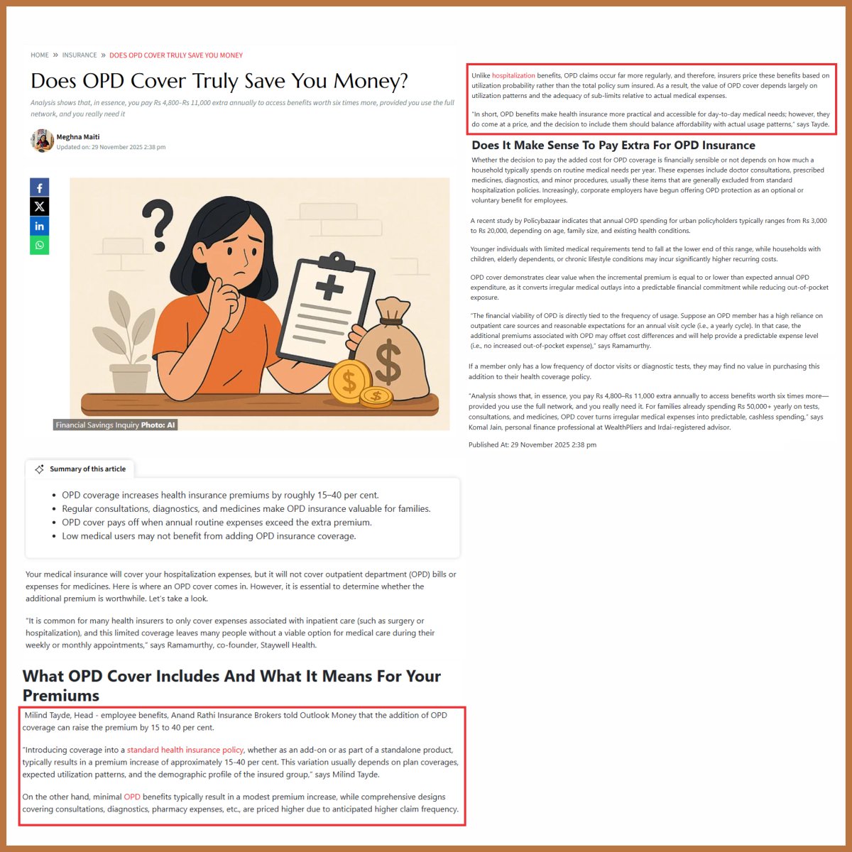 InsuranceRathi's tweet image. Expert Speak🗞️

Our Head – Employee Benefits, Mr. Milind Tayde, shares insights with @Outlookindia on how OPD cover impacts premiums and why utilisation patterns play a key role.

A proud media mention for ARIBL!

Read more: shorturl.at/EGyZ3

#ARIBL #OutlookMoney #News