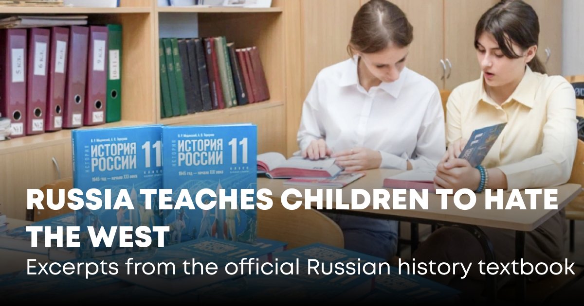 Russia is not only invading Ukraine — it is rewriting reality for an entire generation.
Its official high-school textbooks now teach that the U.S. blew up Nord Stream, NATO prepared a strike on Russia, Ukraine is a “Western invention,” and the West seeks to carve up Russia.
This