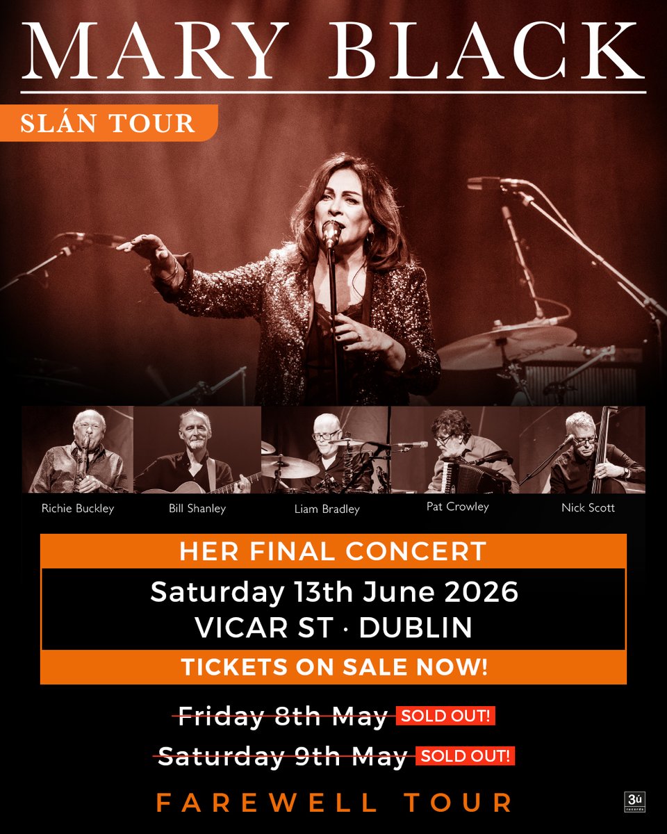 ★ ★ 𝗢𝗡 𝗦𝗔𝗟𝗘 𝗡𝗢𝗪 ★ ★ 

After an incredible journey over the past 45+ years, it's time for Mary Black's final Farewell Tour coming to <a href="/Vicar_Street/">Vicar St</a> for 3 nights in 2026! 💫🎶

➡️ Buy tickets ~ bit.ly/48qUwGW