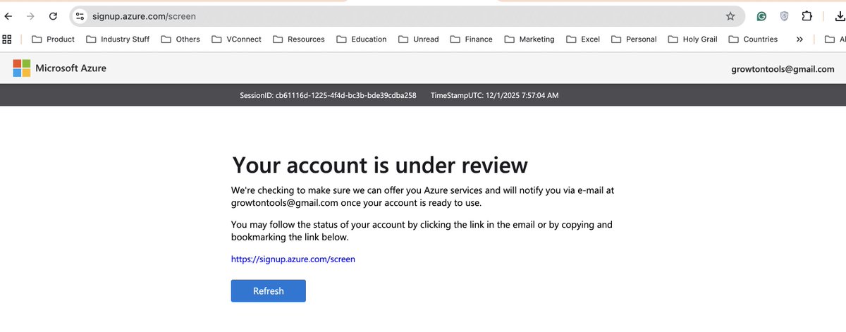 ashwing's tweet photo. @Azure @msft4startups @satyanadella 
We are an aspiring SaaS company. Its been "more than 2 weeks" since we signed up with Azure and our account growtontools [at] https://t.co/3llyEXVgd1 is still under review. 

I trusted Azure. We will switch to @googlecloud https://t.co/U5RXosx38Q