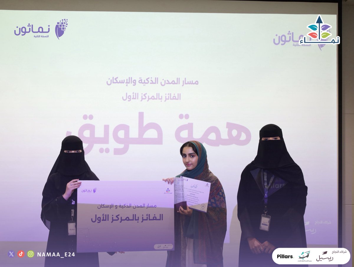 نُـبـارك لفريق "همة طويق"

حصولهم على المركز الأول!🥇

في مسار المدن الذكية والإسكان 👏🏻

#بالمستقبل_نبتكر 
#برنامج_نماثون