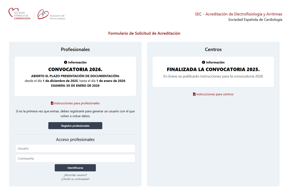 secardiologia's tweet image. 🔝Ya está abierto el plazo de inscripción para la Acreditación Profesional en Electrofisiología 2026 de la SEA.

Puedes optar al certificado de superación del examen o a la acreditación ordinaria completa, siguiendo los requisitos y documentación detallados en la convocatoria.