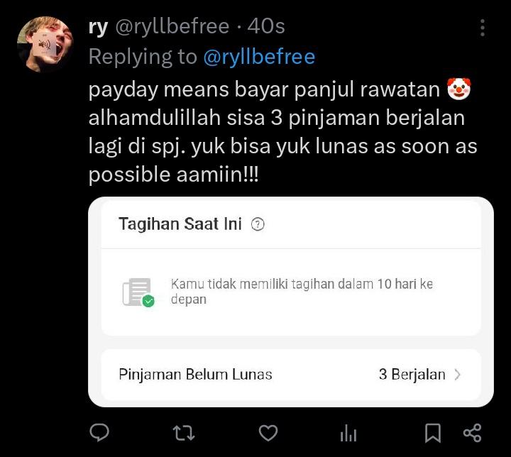 dari 7 ke 3 pinjaman berjalan.. you did great ry, bismillah lunasin rawatan abis itu lanjut ke yg telbay ya 🥺