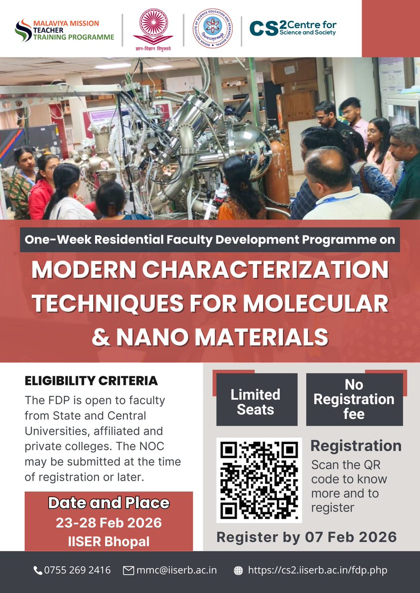 iiserbhopal's tweet image. 𝐀𝐧𝐧𝐨𝐮𝐧𝐜𝐢𝐧𝐠 𝐚 𝐎𝐧𝐞-𝐖𝐞𝐞𝐤 𝐑𝐞𝐬𝐢𝐝𝐞𝐧𝐭𝐢𝐚𝐥 𝐅𝐚𝐜𝐮𝐥𝐭𝐲 𝐃𝐞𝐯𝐞𝐥𝐨𝐩𝐦𝐞𝐧𝐭 𝐏𝐫𝐨𝐠𝐫𝐚𝐦𝐦𝐞 𝐚𝐭 𝐈𝐈𝐒𝐄𝐑 𝐁𝐡𝐨𝐩𝐚𝐥!

The Malaviya Mission Teacher Training Centre (MMTTC), under the Centre for Science and Society (CS2), is thrilled to invite…