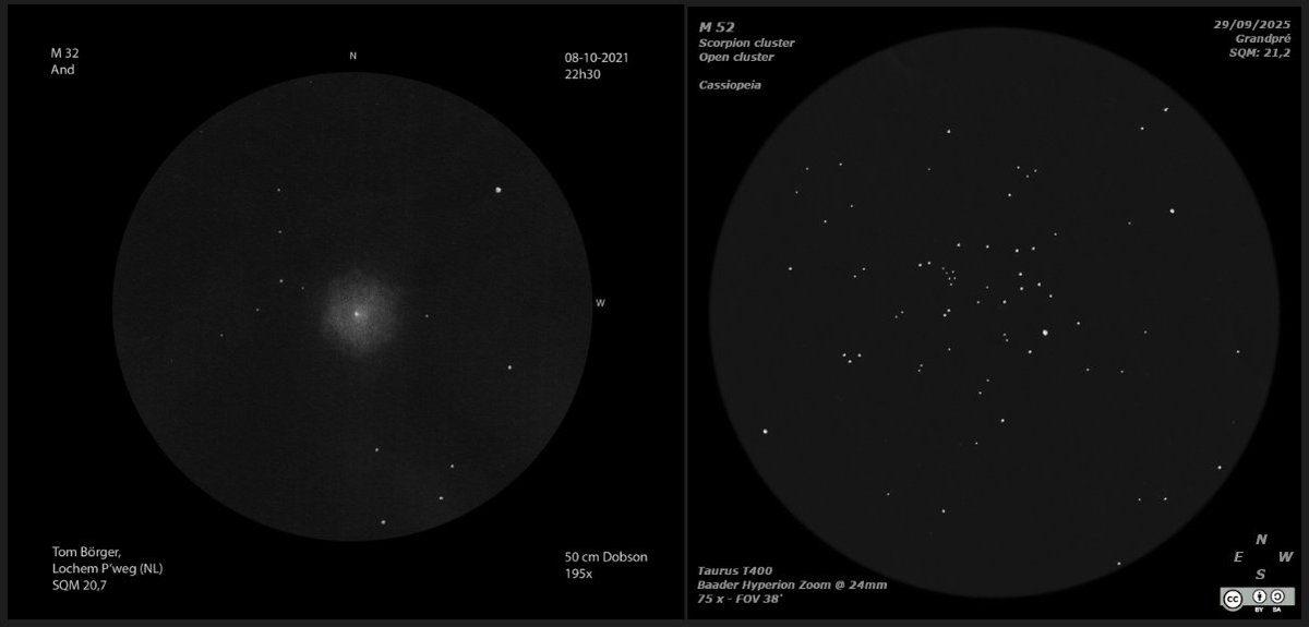 DeepskyLog's tweet image. Dear observers,

Let’s select a new #deepskylog sketch of the month.  The candidates this month are:

C/2025 A6 Lemmon by Peter De Schrijver
M 31 by Vedran Vrhovac
M 32 by Tom Borger
M 52 by Jan De Ceuster
M 74 by Martijn Straub

Please vote (by commenting) before December 8.