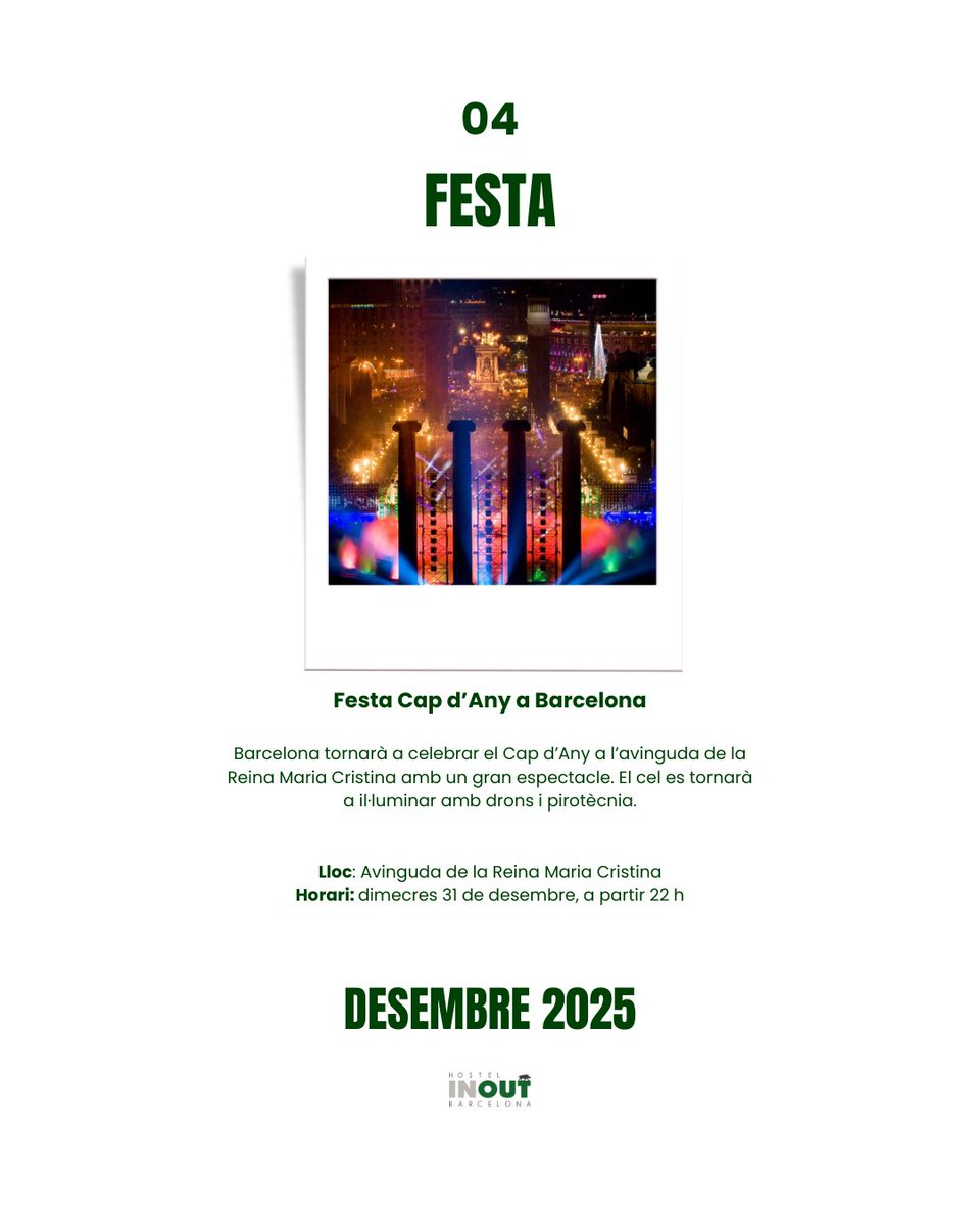 Desembre a Inout Hostel! ✨
Barcelona ja respira ambient de Nadal i des de #InoutHostel et recomanem 4 plans:

📍Tibidabo
✨Llums de Nadal 
🌟Pessebre de Barcelona 
🎆Cap d’Any a Maria Cristina 

Quin faràs primer? 
#Barcelona #Nadal #TurismeSostenible