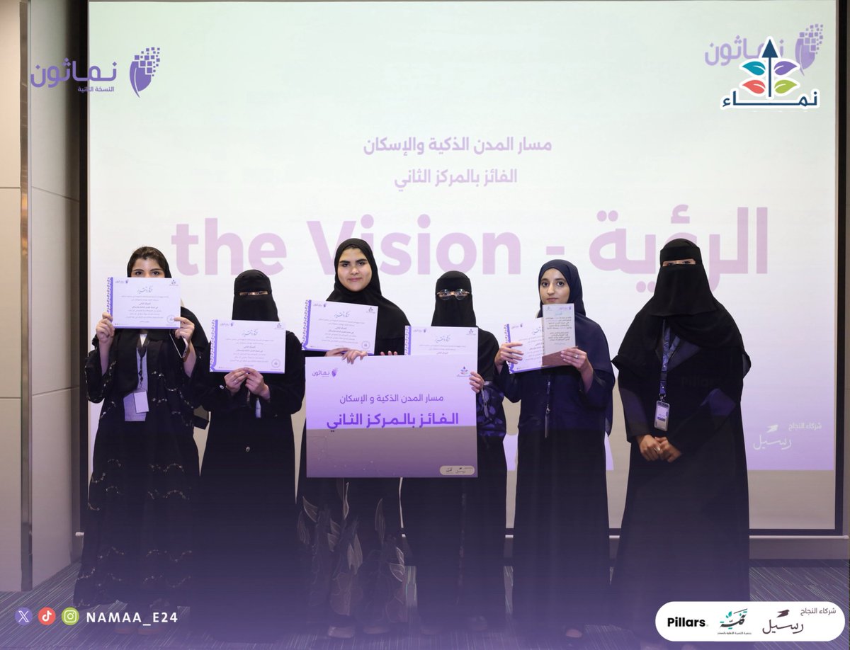 نُـبـارك لفريق "الرؤية - The Vision"

حصولهم على المركز الثاني!🥈

في مسار المدن الذكية والإسكان 👏🏻

#بالمستقبل_نبتكر 
#برنامج_نماثون