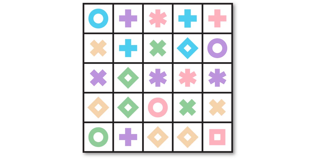 Mazelog's tweet image. Solve this month's Quilt maze, involving jumping between matching symbols: mazelog.com/show?148