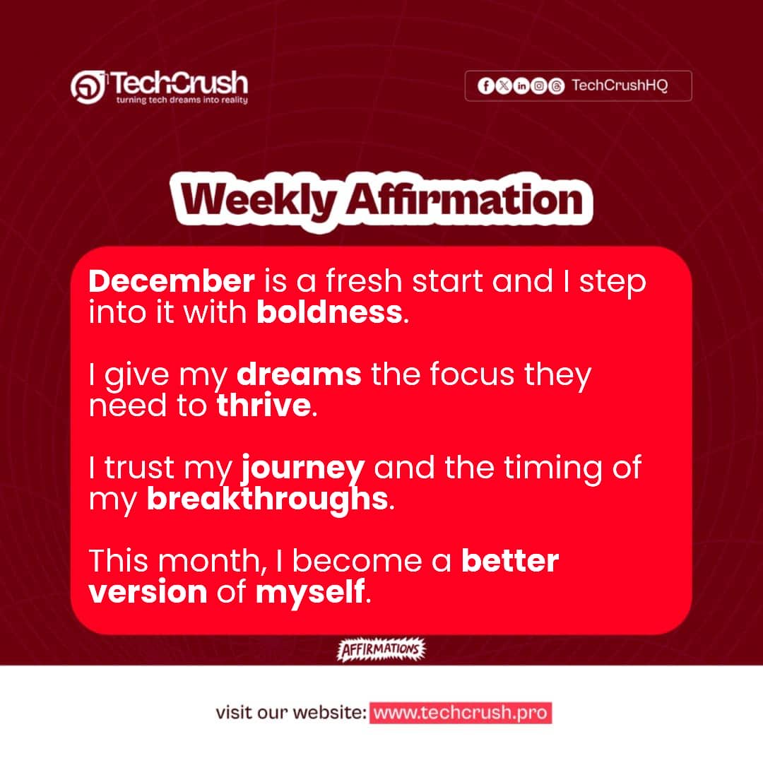 TechCrushHQ's tweet image. Every skill we’re learning is shaping the future we’ll lead.
We’ve come this far with resilience, passion, and a commitment to growth and we’re not slowing down now.