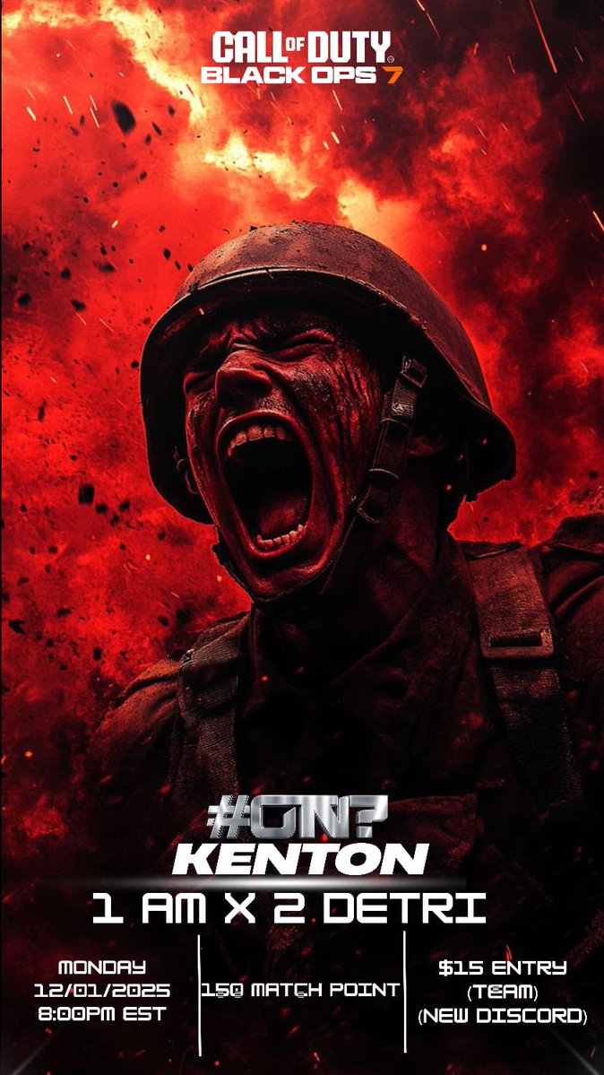 Kenton_Gaming's tweet image. ⭐️Kenton X @OnFamily_PR 1amX 2 Detry ⭐️

🗓️|12/1/25
⏰|8pm Est
🎟️|$15 (Team)
📈|150 MatchPoint
🌎|Nae Host
       ✍🏼Comment for a spot W/Trio✍🏼