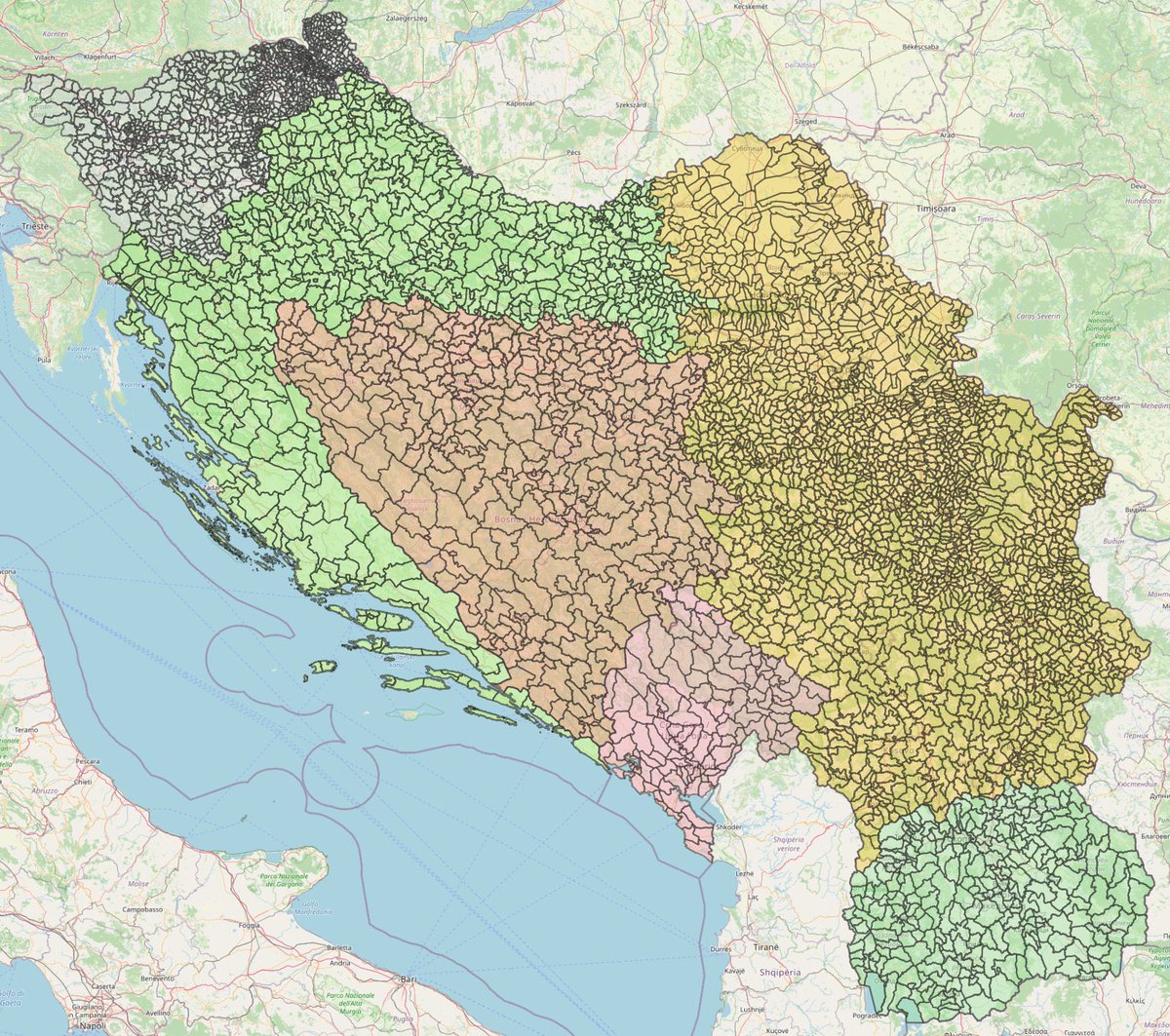 107 years ago today, on 1 December 1918, the Kingdom of Serbs, Croats and Slovenes was proclaimed – later renamed the Kingdom of Yugoslavia. To mark the anniversary, here’s a thread of maps I built from the original 1931 census, which I OCR’d and georeferenced municipality by