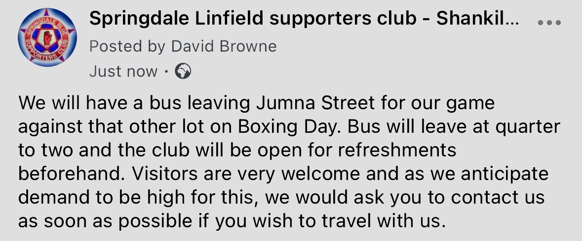 Springdale Linfield Supporters Club tweet media