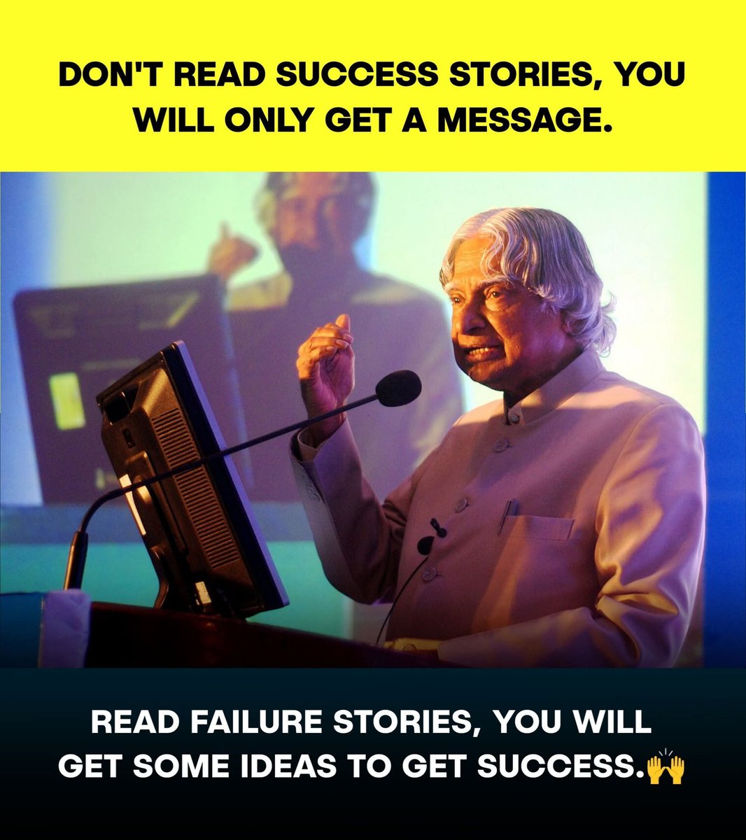 thuglifenews's tweet photo. Read Failure Stories, Not Success Stories. The Wise Advice Of Apj Abdul Kalam. 🧠

#apjabdulkalam #failures #successmantra #wisewords #inspiration #failurelessons #motivation #readbooks #apj https://t.co/YWKJYSbNYR