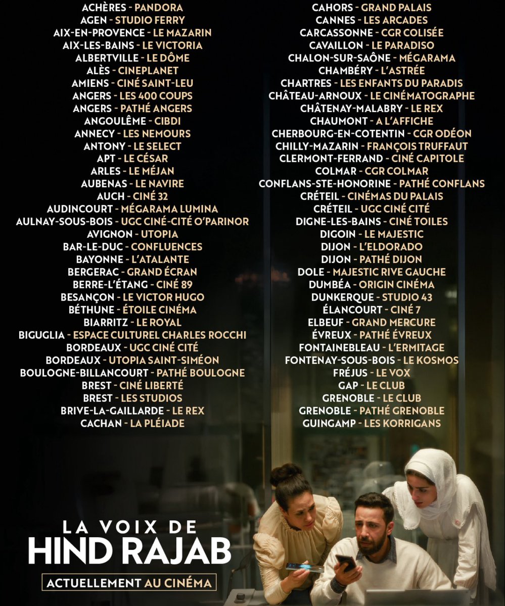 sylcine_'s tweet image. Au téléphone, elle a lancé son dernier appel à l’aide mais l’armée israélienne l’a eu. 335 balles ont été tirées sur cet enfant. Elle s’appelait Hind Rajab, elle avait 6 ans et voici tous les cinémas où vous pouvez voir son histoire.