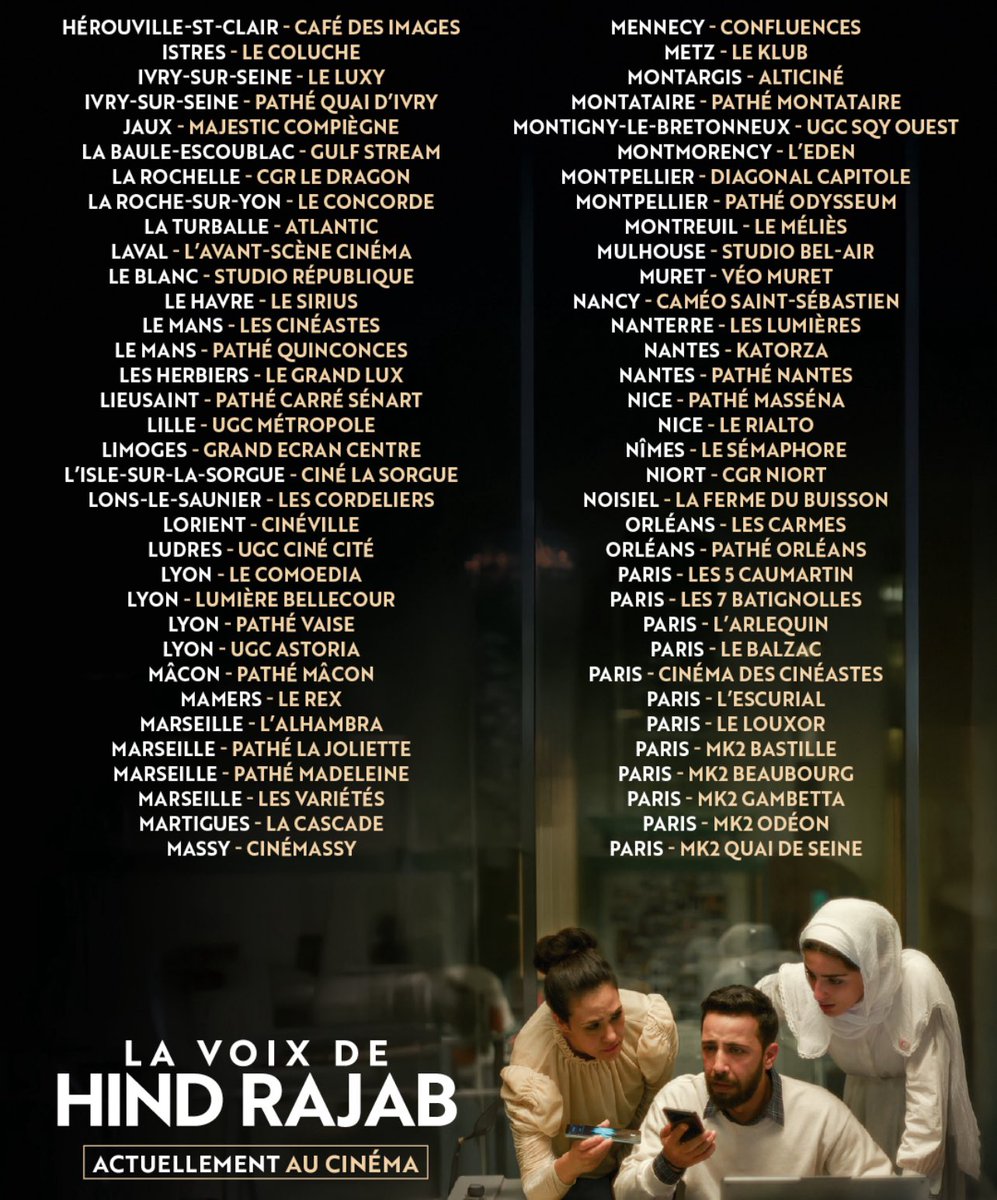 sylcine_'s tweet image. Au téléphone, elle a lancé son dernier appel à l’aide mais l’armée israélienne l’a eu. 335 balles ont été tirées sur cet enfant. Elle s’appelait Hind Rajab, elle avait 6 ans et voici tous les cinémas où vous pouvez voir son histoire.