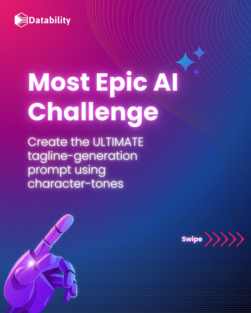 DatabilityCo's tweet image. We&apos;re on a mission to unlock #Aiskills for everyone - mastering the 5 core principles of effective #prompting:

✓ Direction
✓ Format
✓ Constraints
✓ Creative Cues
✓ Iteration

Swipe to see how Datability nailed the most EPIC #aichallenge.