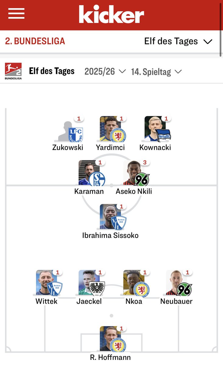 Kenan Karaman steht in der „kicker-Elf des Tages“. Glückwunsch und mehr als verdient, Kapitän! #S04 #Schalke