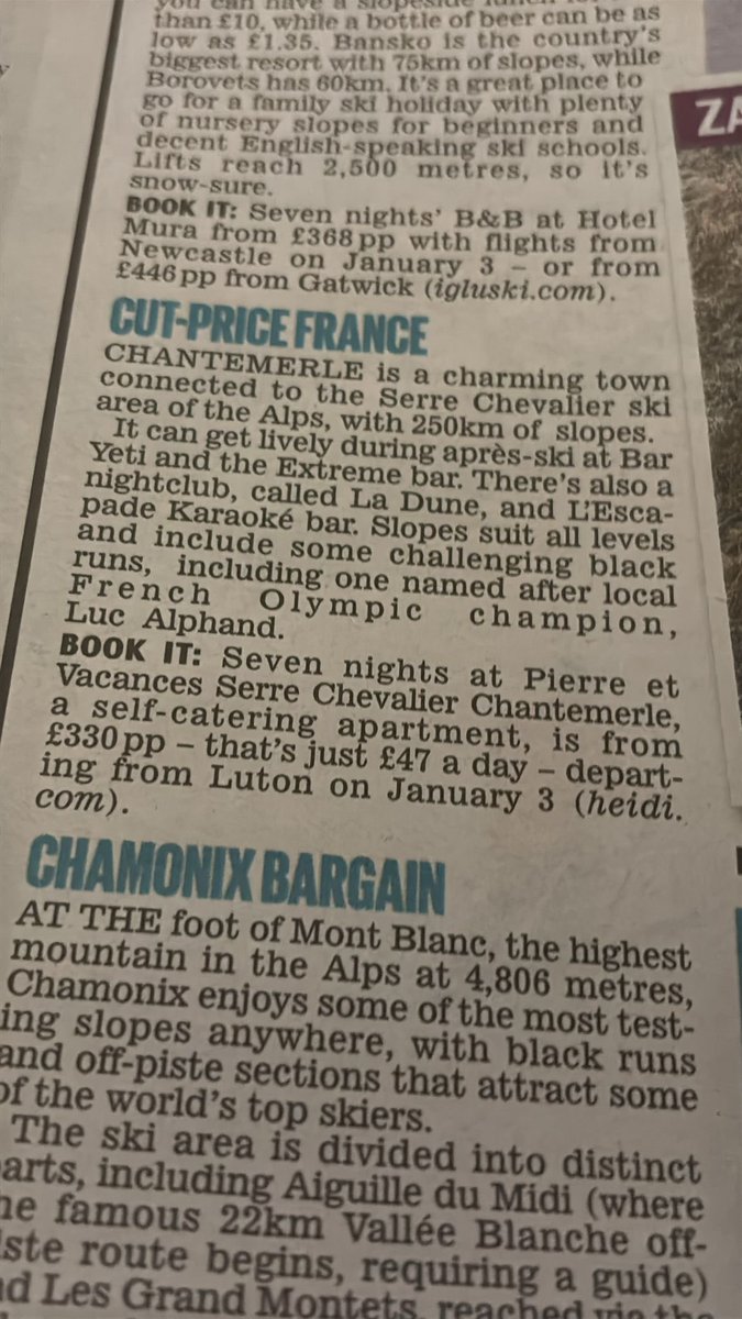 Come on <a href="/DailyMail/">Daily Mail</a> virtually everything you’ve said in that second paragraph is false. All those bars and clubs went years ago and Luc Alphand great as he was was never Olympic champ.
I’ll give you the charming resort and the challenging black runs I’ll be on later this week.