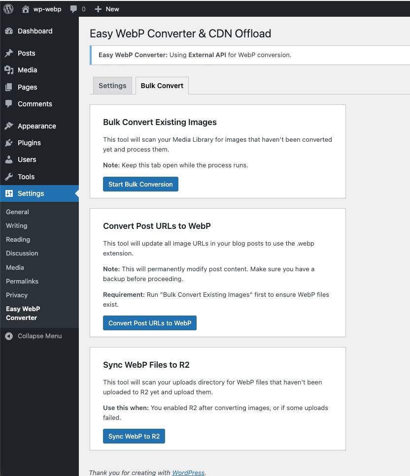 mgppap's tweet image. Baru buat plugin WP Easy WebP Convert

- bisa convert di hosting (req gd/imagemagick)
- bisa convert via api (free)
- bisa offload media ke Cloudflare R2 untuk existing image
- bisa ubah semua image di post ke versi webp di R2
- on dev : S3 compatible at other vendor

mau kah?