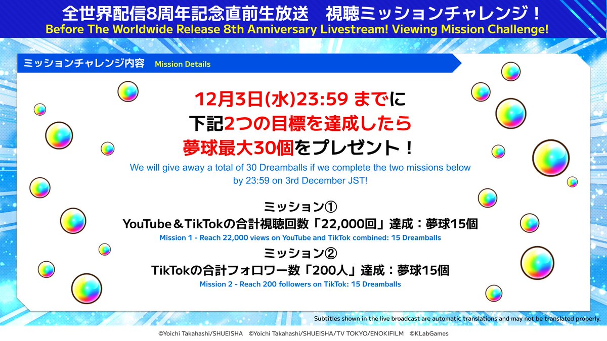 /／
生放送視聴&amp;TikTokをフォローして夢球ゲット✨
視聴ミッションチャレンジは残り3日🏃🔥 
残り4,045回で達成！
\＼

TikTokアカウントフォロワー200人は達成🎉

残すは生放送の視聴回数22,000回！
残り4,045回でさらに夢球15個、合計30個プレゼント🎁

⏰12月3日(水)23:59 まで

🔽アーカイブ
