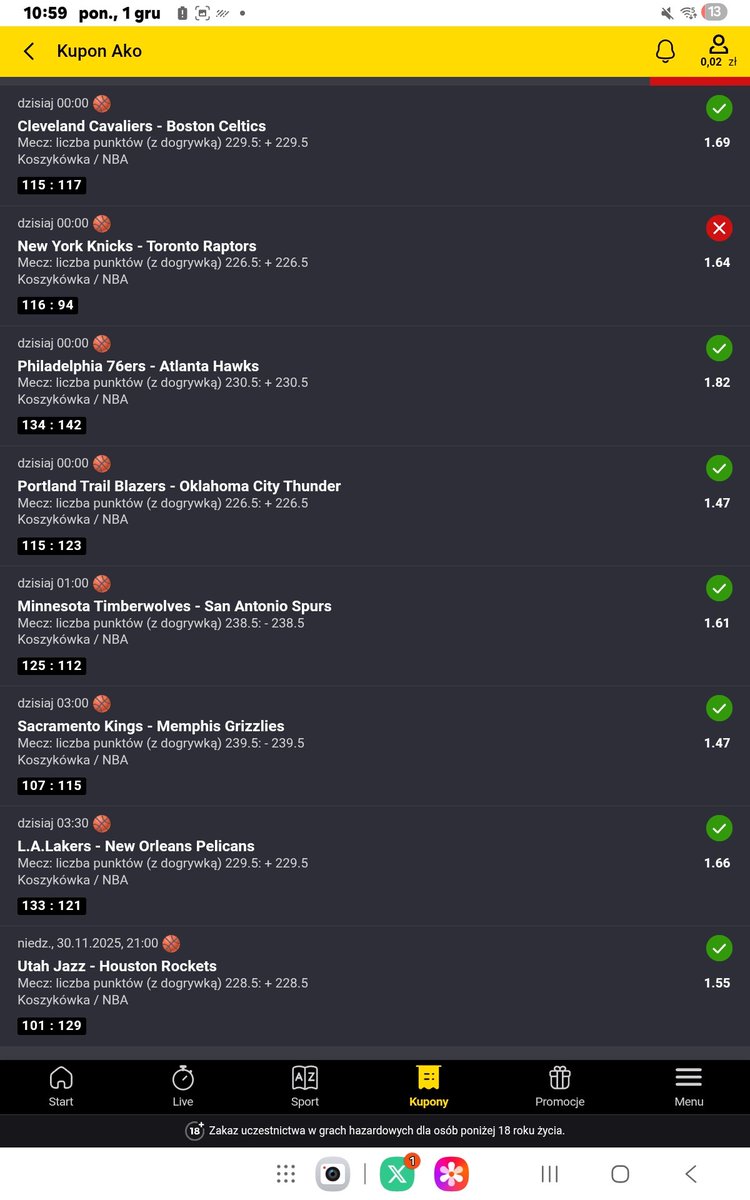 <a href="/eFortunapl/">eFortuna.pl</a> Chwilowo mam dość grania 🙈 odpoczywam do weekendu, no chyba że będzie jakiś freebet. 
A tak mi żarło i zdechło, 7 punktów zabrakło 🌝