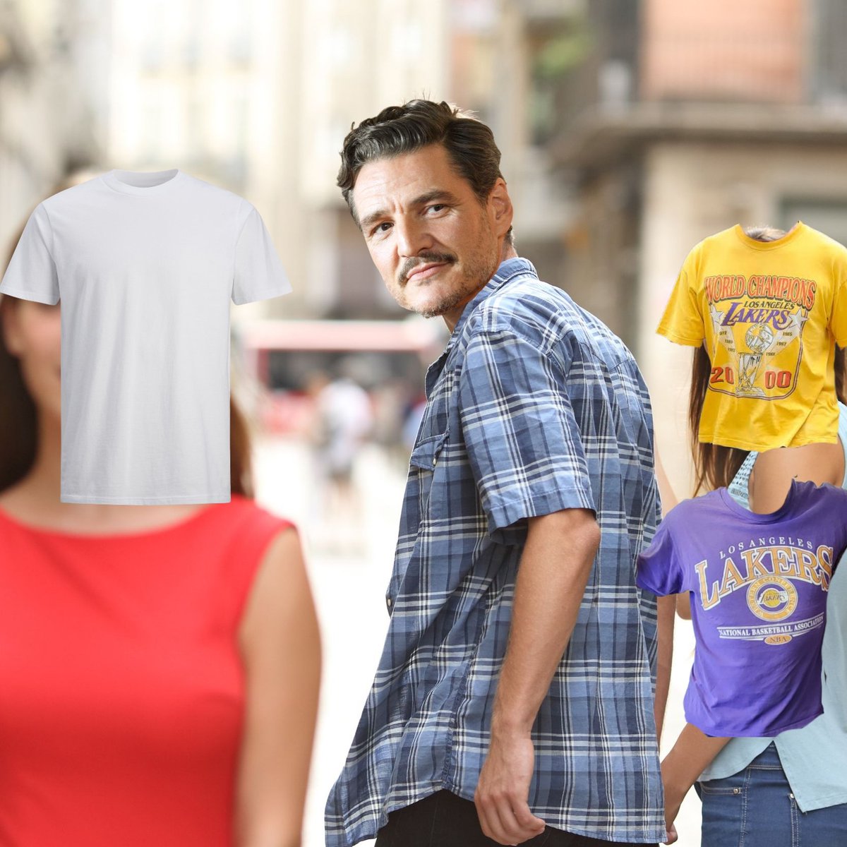 Memesofpascal's tweet image. Pedro picking his outfit to go to a Lakers game