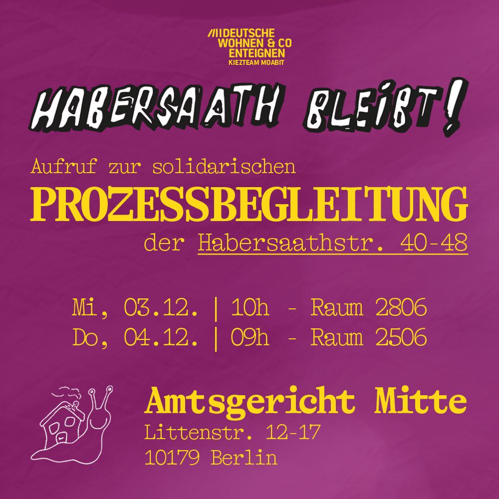Seid solidarisch &amp; begleitet die unkündbaren Langzeitmieter:innen bei der Gerichtsverhandlung am 3. &amp; 4. Dezember.
Nicht allein vor Gericht stehen stärkt. Wir hoffen dass die Ruchter:innen erneut den Mieter:innen Recht zusprechen "Wphnraum ist kein Aktienpaket, aber Grundrecht"!
