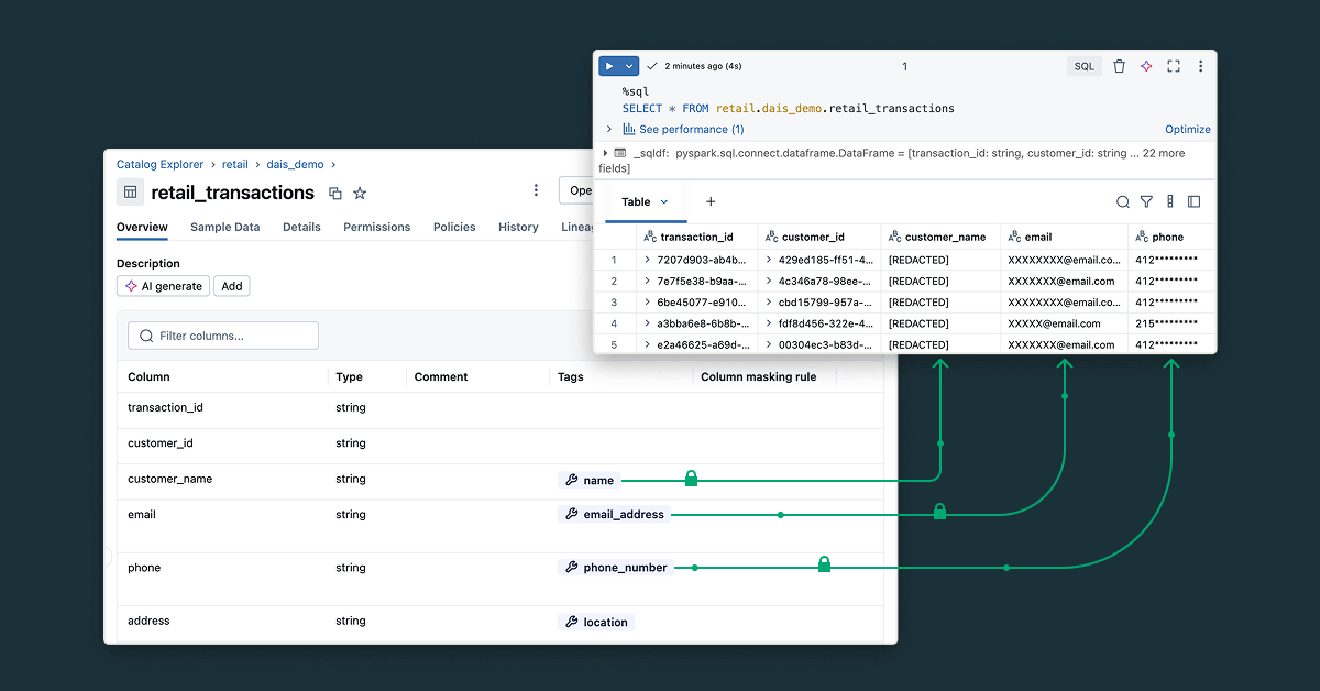 databricks's tweet image. We&apos;ve made it easier to scale data governance while keeping sensitive data protected. Now in Unity Catalog, you can define tag-driven policies once and automatically apply row and column controls across all tables using Governed Tags and Data Classification.

Learn more about…