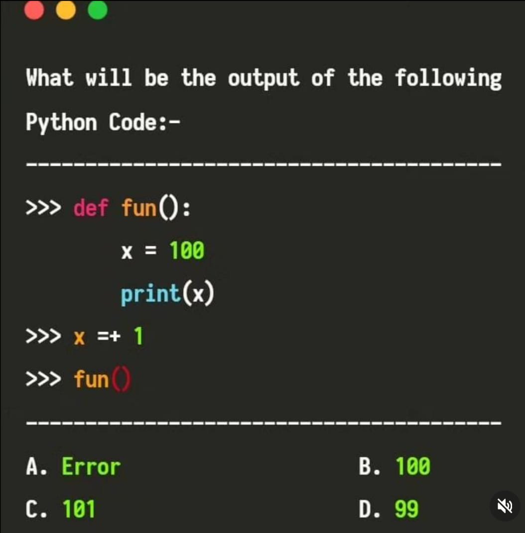 PythonPr's tweet image. Python Question / Quiz; What is the output of the following Python code, and why? Comment your answers below!