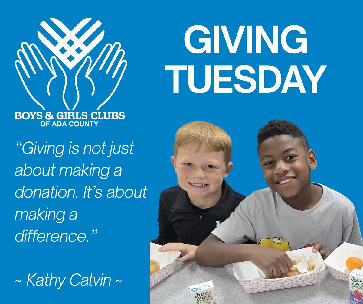 Today is #GivingTuesday! Ada County, let’s unite to support local kids at the Boys &amp; Girls Clubs. Your donation provides mentorship, meals, and opportunities that last a lifetime.

Give here: adaclubs.org/?form=GivingTu…