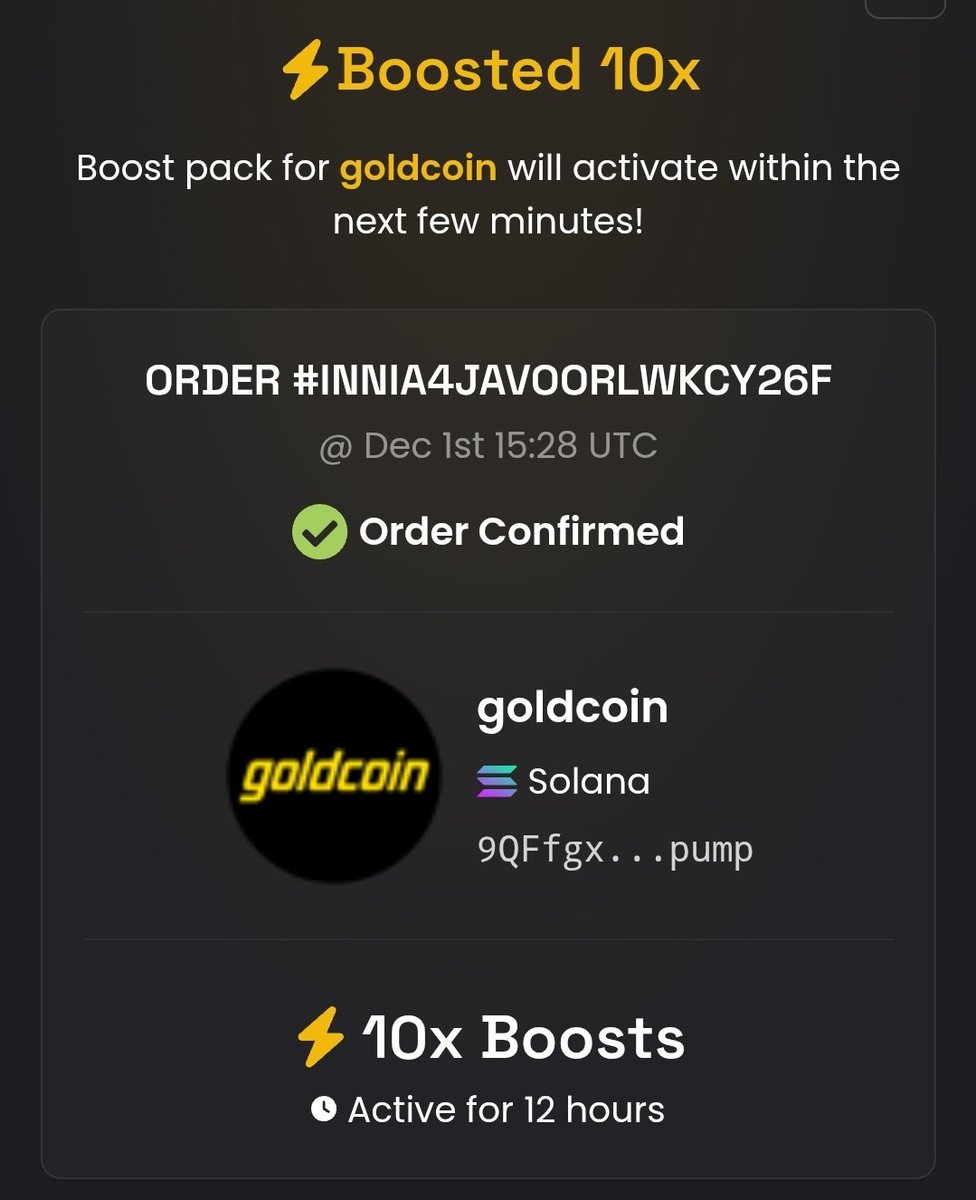 ⚡ Boosted 10x $goldcoin on DEX Screener!

dexscreener.com/solana/9QFfgxd…