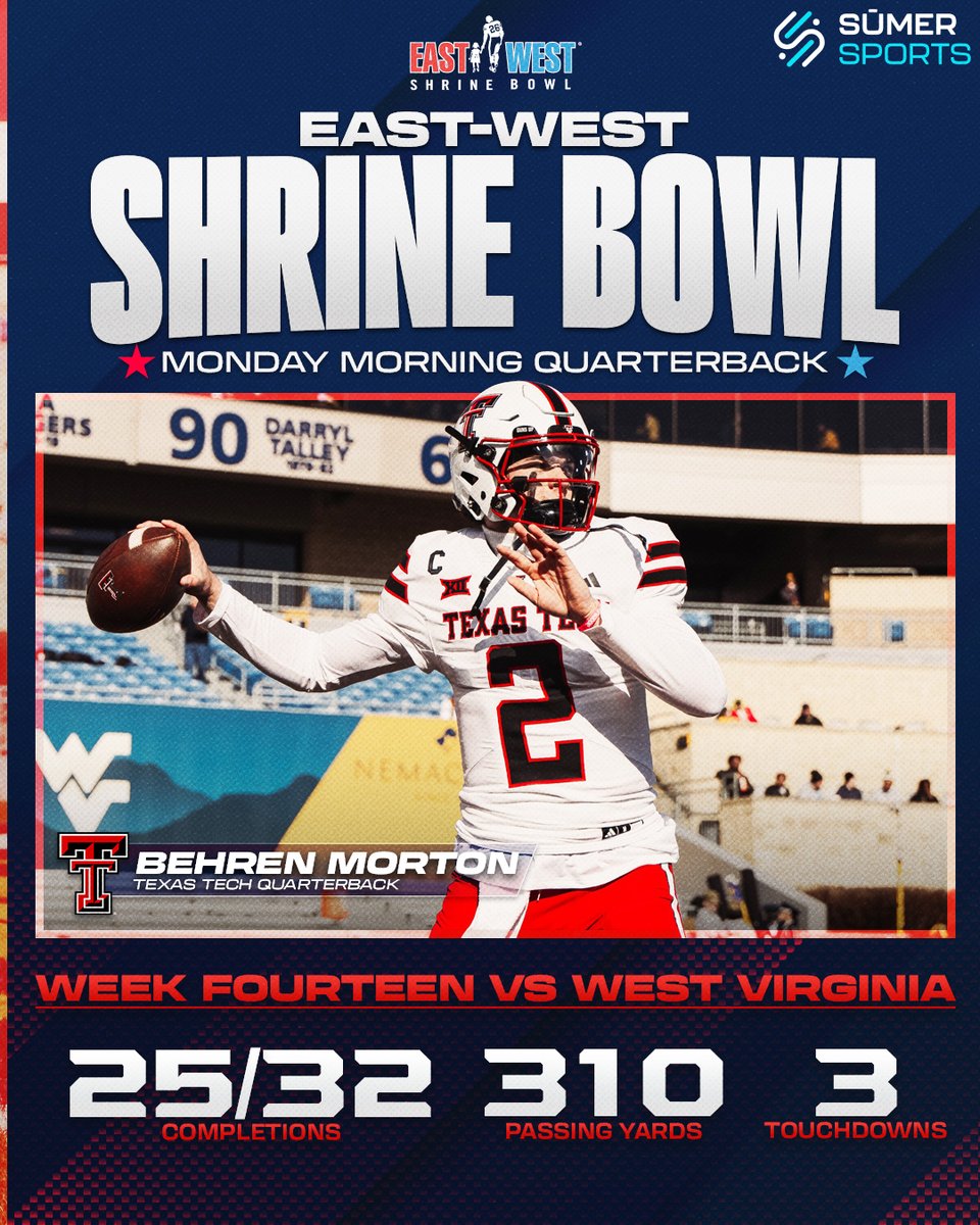 East-West Shrine Bowl Monday Morning Quarterback 🏈

💫 Behren Morton (<a href="/BehrenMorton/">Behren MorŦon🌵</a>), <a href="/TexasTechFB/">Texas Tech Football</a>

#ShrineBowlWHOSNEXT