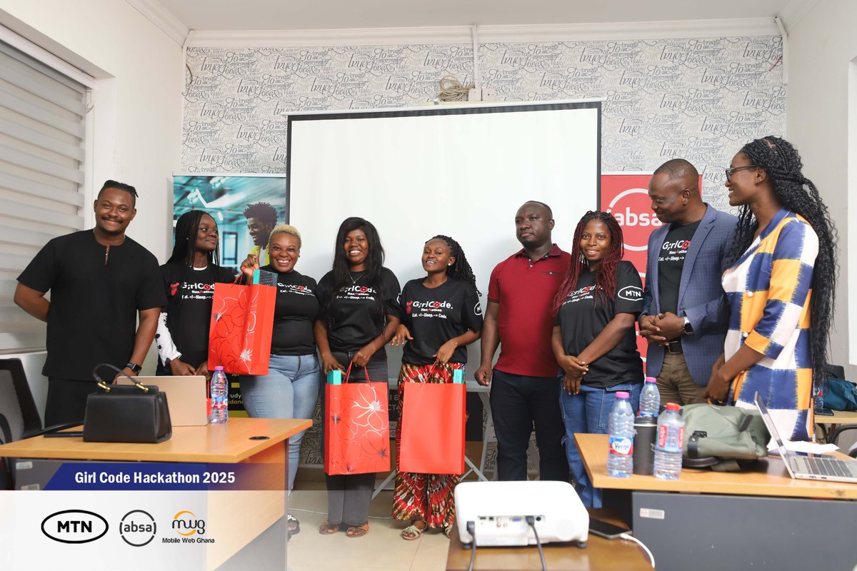 MobileWebGhana's tweet image. Happy new week! We celebrate the Top 3 teams from #GirlCodeHack2025   LockedIn – digital savings (susu), The Real Woman – voice‑assisted bookkeeping , Aid Connect – AI emergency alert.  @GirlCode_za 

#womenintech #youthinnovation #techforgood #FutureLeaders