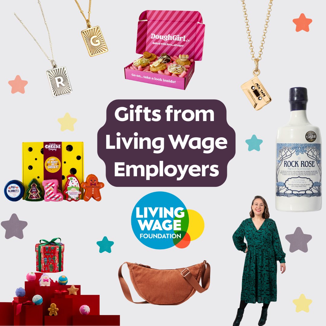 LivingWageUK's tweet photo. This festive season, we’re shining a light on gifts that don’t just bring joy to the recipient, they also uplift workers too. Every item in comes from a Living Wage Employer, meaning each purchase supports organisations committed to fair pay, dignity and respect 🎁 🎄 🌟 https://t.co/xxIztJ9V7x