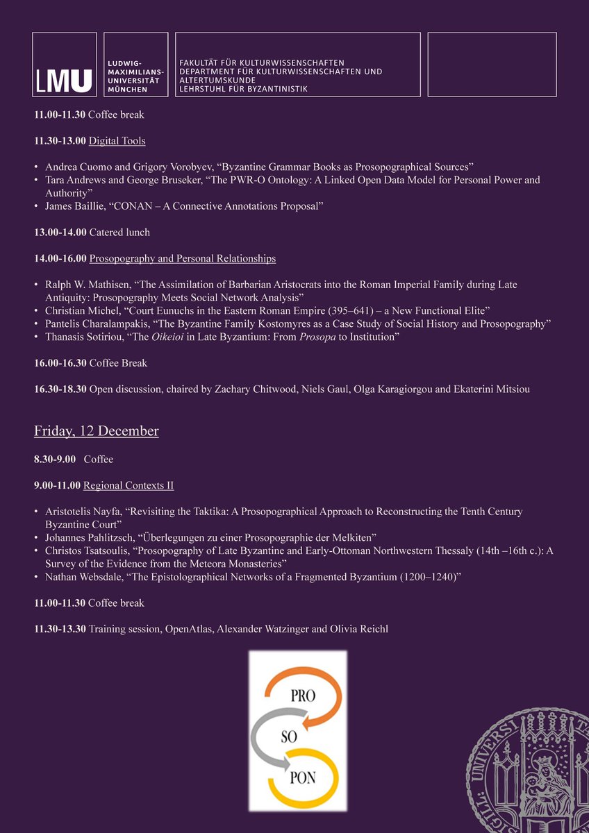 Next week in Munich:
2nd #PROSOPON Workshop
10-12 December 2025, Munich
Senatssaal, Main Building of the LMU (Geschwister-Scholl-Platz 1)

Co-organised by our <a href="/FWF_at/">FWF</a>-#ENCHANT-team member <a href="/EkateMits9/">Ekaterini Mitsiou</a>  
#Byzanzforschung <a href="/imafo_oeaw/">IMAFO</a> <a href="/oeaw/">Austrian Academy of Sciences</a> <a href="/univienna/">Universität Wien</a>