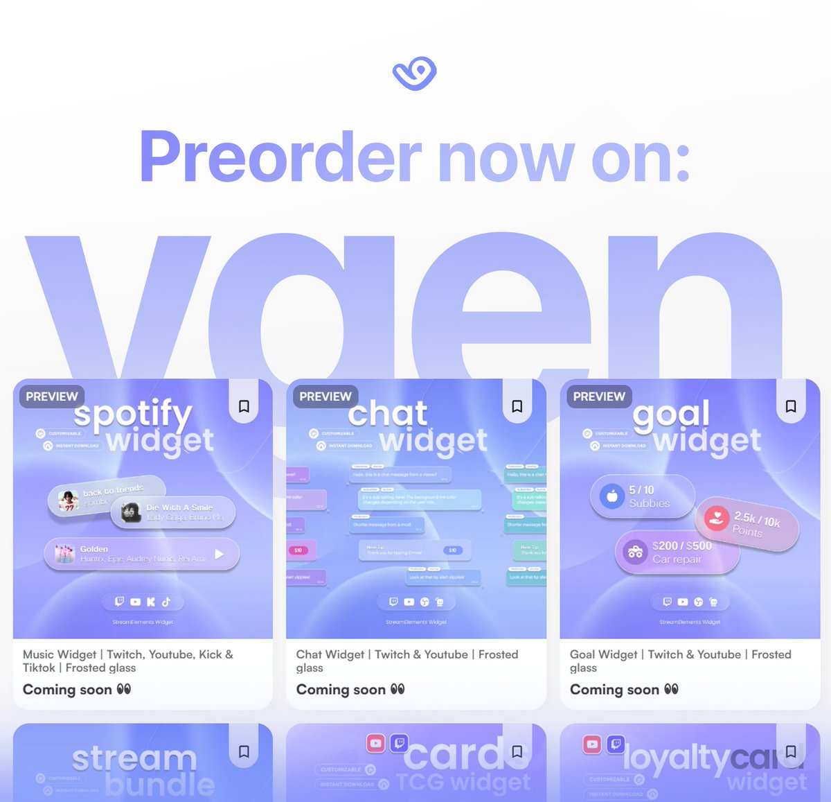 Frosted Glass widgets are now available individually for preorder on VGen! You can save them to get notified 💙