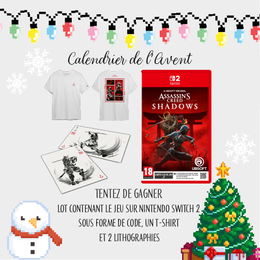 HypergamesA's tweet image. #CONCOURS
Jour 2 du Calendrier de l&apos;Avent Hypergames  🎅

Pour participer :
➡️RT+Follow @HypergamesA
➡️Like+Commente avec le #AssassinsCreedShadows 

TAS le 02/12 à 17h.

2 Gagnant(e)s

Règlement : hypergames.com/11/2025/calend……ames-2025-jour-2/