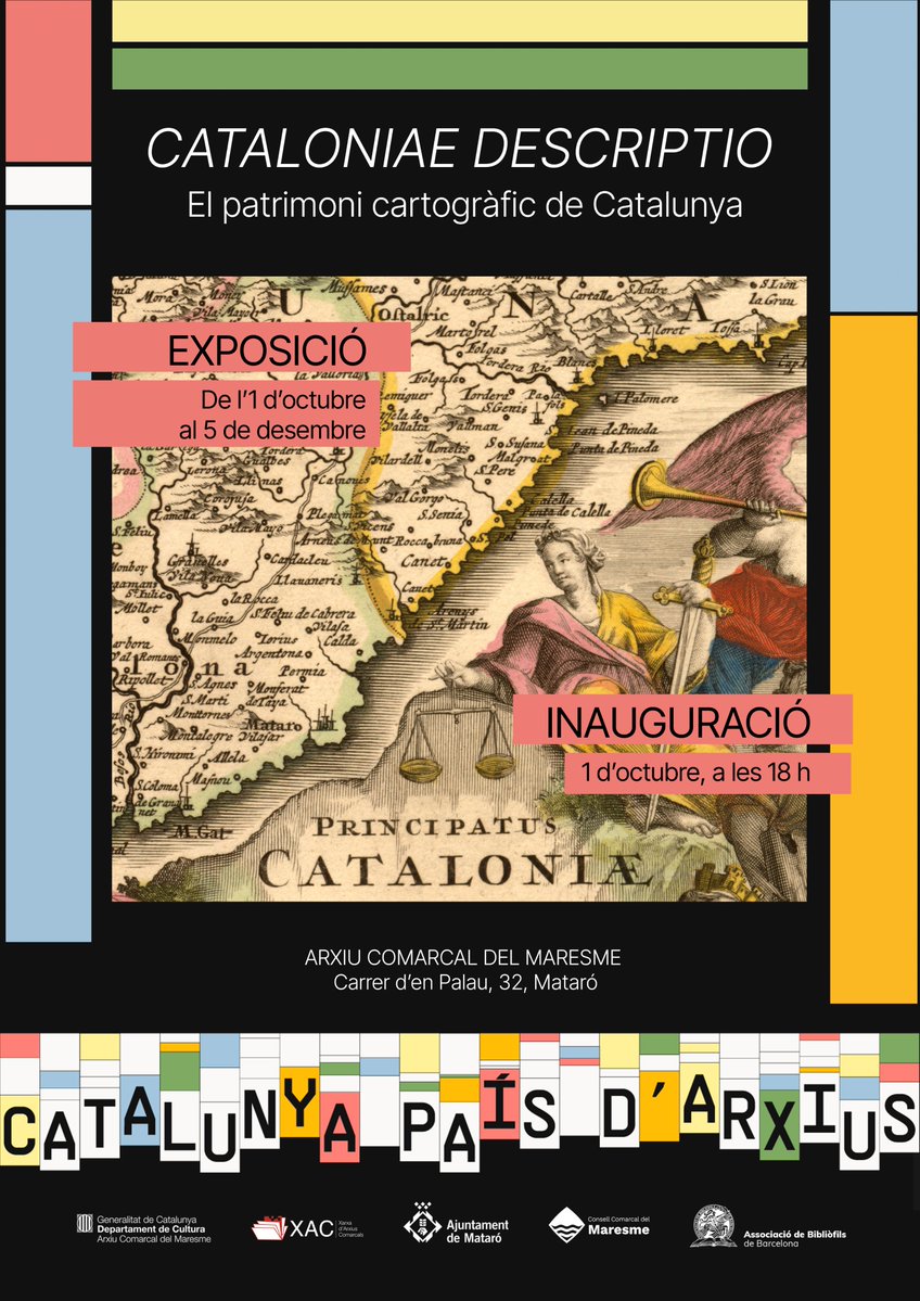 acmaresme's tweet image. 📢Darrera setmana a l&apos;#Arxiu de l&apos;exposició: Cataloniae descriptio. El patrimoni cartogràfic de #Catalunya

⌛️De dilluns a divendres de 9 a 14 i de 15.30 a 18 h

Per més informació :
xac.gencat.cat/ca/llista_arxi…

@patrimonigencat #XAC #PaisArxius @ccmaresme  @matarocat @ICGCat