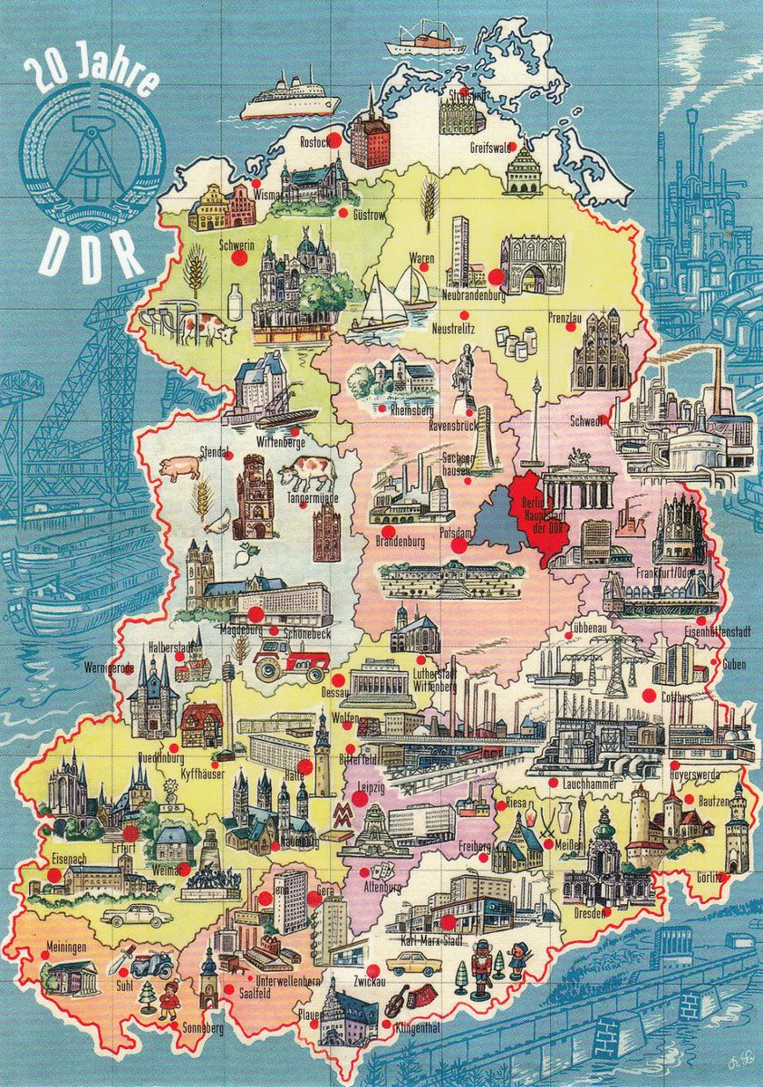 Map of industries and landmarks throughout the GDR, 1969.