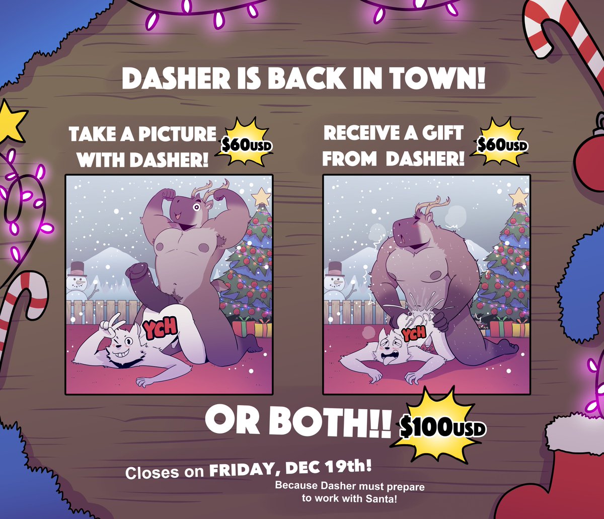 XMAS SPECIAL YCH: DASHER IS BACK IN TOWN!

Take a pic or receive a gift from him!... OR BOTH!

If you're interested, please send me a DM!