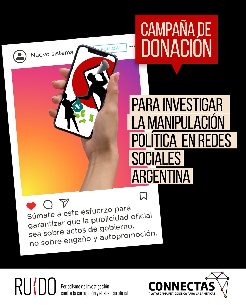 ConnectasOrg's tweet image. ¿Sabías que el dinero de tus impuestos se usa para manipular tu opinión? 🤨📲

Desde @RuidoRed  y @ConnectasOrg   estamos investigando para hacer visible lo que los políticos quieren que siga oculto.

Tu aporte cuenta💪 connectas.org/campana-donaci…