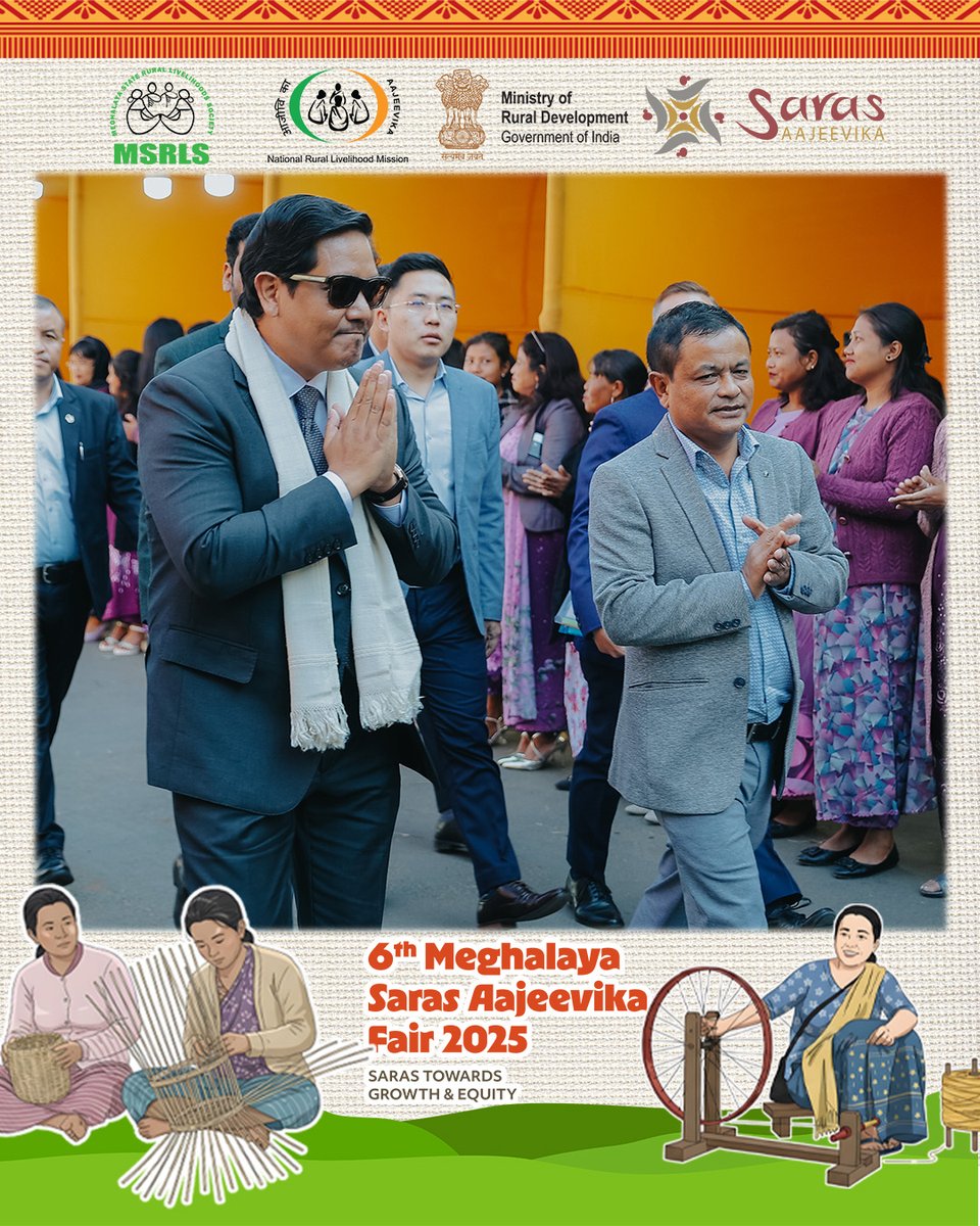 meg_srlm's tweet photo. The Hon’ble Chief Minister of Meghalaya Conrad K. Sangma along with Hon'ble Minister, C&amp;RD Dept Sosthenes Sohtun launched the 6th Meghalaya Saras Aajeevika Fair 2025 today, celebrating the talent, hard work and spirit of our local women entrepreneurs. https://t.co/dXcF2fGPKo