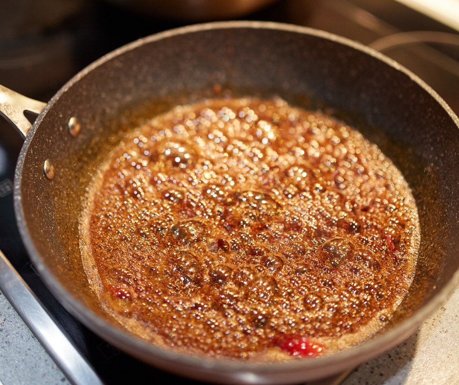 Sweet Fact:When sugar is heated, it melts as it breaks down and becomes a liquid. The browning of sugar results in the famous sweet &amp; nutty flavor that many associate with caramel. Any recipe that calls for melting sugar should be watched closely &amp; stirred often to avoid burning.