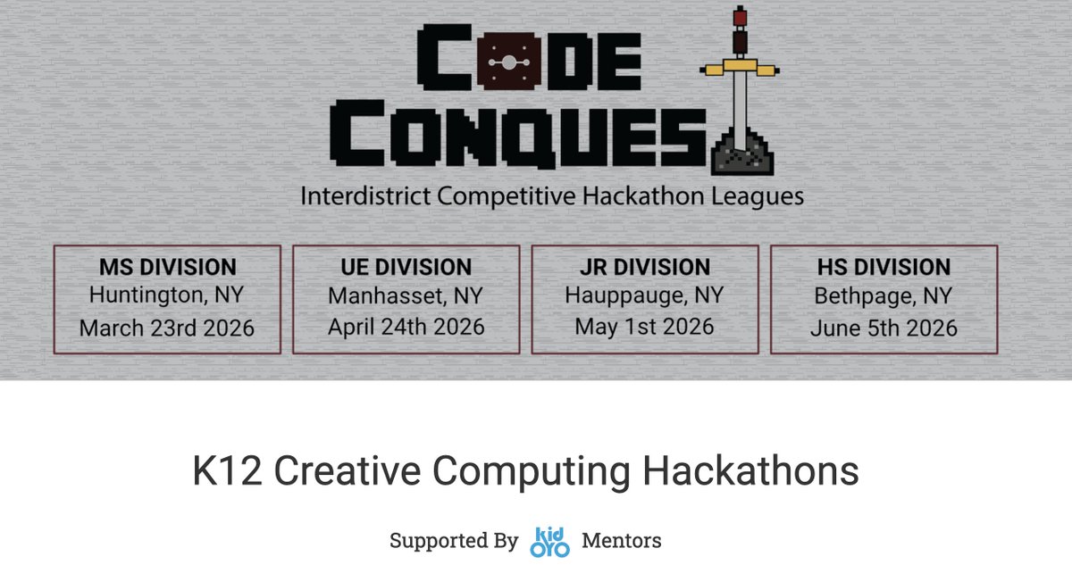 kid_OYO's tweet image. #CodeConquest2026 $AI Hackathon Team Registrations, All Divisions #K12CS, are now open! @OYOclass 

Link: teach.oyoclass.com/page/hackregis…