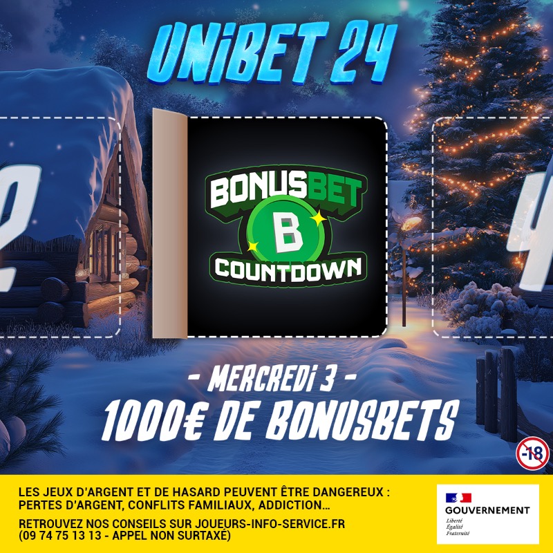UnibetFrance's tweet photo. 🎄 𝗖𝗔𝗦𝗘 𝟯 - 𝗨𝗡𝗜𝗕𝗘𝗧 𝟮𝟰 ❄️

🎁 On dirait que des BonusBets sont tombés de la hotte ! 

✅ Follow @UnibetFrance
⏰ Tu as jusqu'à 17h pour participer