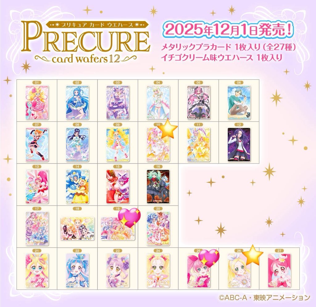 Omu_li's tweet photo. 【交換】プリキュアカードウエハース12  プリキュア ウエハース 

求：画像1枚目(⭐️>>💖)
譲：画像2枚目(HRウインク、カイト、ジェラート&amp;カスタード)

郵送での交換希望です。お気軽にお声掛けください。 https://t.co/qyYbaoNjrP