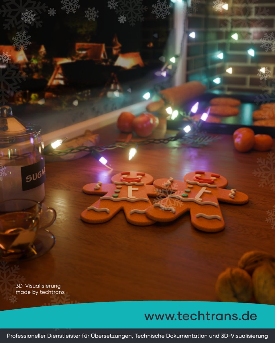 techtransGmbH's tweet photo. ✨ Mit einem weihnachtlichen #Rendering aus unserer 3D-Abteilung starten wir in den Dezember. ❄️🍪
Das techtrans-Team wünscht euch eine entspannte #Vorweihnachtszeit. 🎄✨

#Visualisierung #renderingservices #3danimations  #3DDesign https://t.co/UhrgKPIOG9