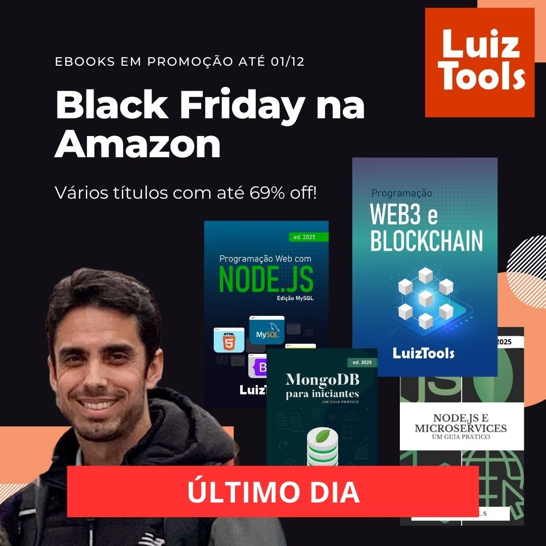 luiztools's tweet image. ÚLTIMO DIA!

A Amazon Brasil colocou vários dos meus ebooks publicados com eles em promoção com descontos até 69%!!!

Tem ebook de Web3 e Blockchain, de Microservices, de MongoDB, de Node.js e até de Métodos Ágeis.

Então se algum desses assuntos te interessa, acesse a lista…